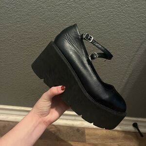 Demonia Black Double Strap Platform Shoes